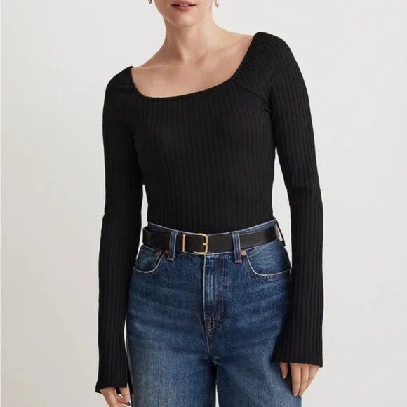 Madewell Tops - NWT Madewell Ribbed Square-Neck True Black Long-Sleeve Tee Size XXL